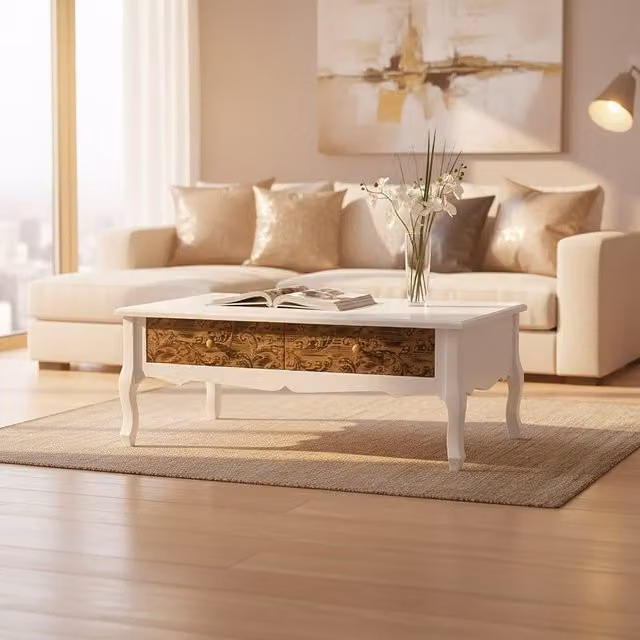 Premier Housewares Bali Rectangular Coffee Table in White and Brown, W/D/H: 120 x 60 x 45 cm – 3