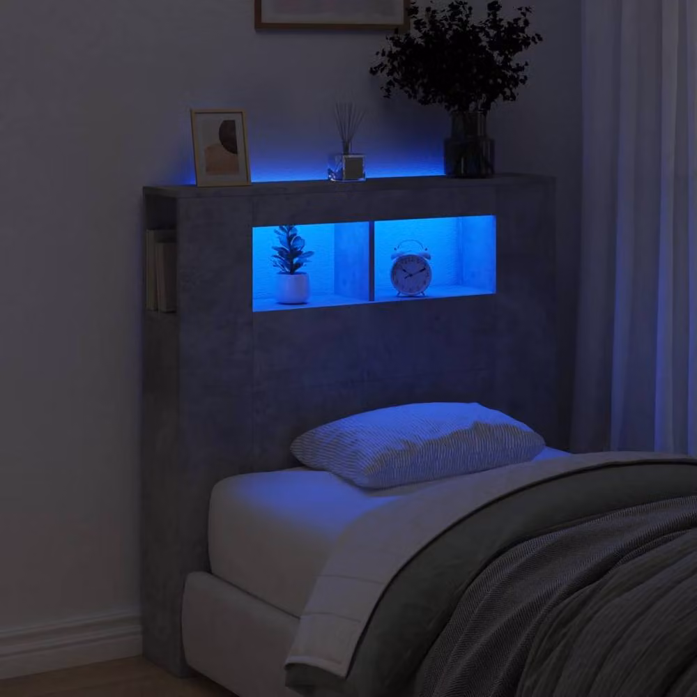 Berkfield Home Modern LED Headboard in Matt Concrete Grey with Integrated Shelf and USB Charging Port, W/D/H: 100 x 18.5 x 103.5 cm – 2