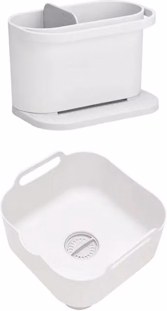 ReBorn Washing Up Bowl and Sink Tidy Bundle in Beige and White