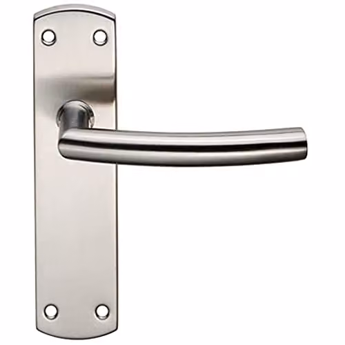 Loops Curved Bar Lever Door Handle on Latch Backplate, Brushed Silver Stainless Steel, W: 172 mm, H: 44 mm