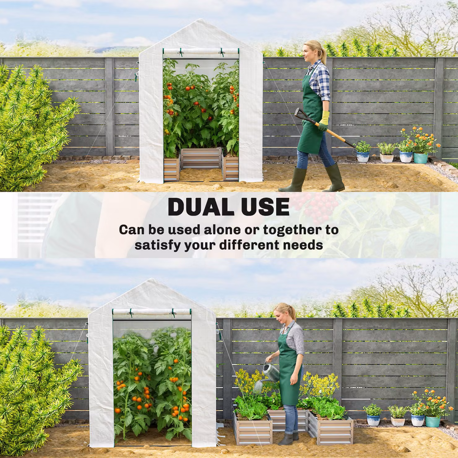 Outsunny Mini Walk-in Greenhouse with Raised Garden Bed and Roll Up Windows, White, W/D/H: 142.24 x 142.24 x 190.5 cm – 3