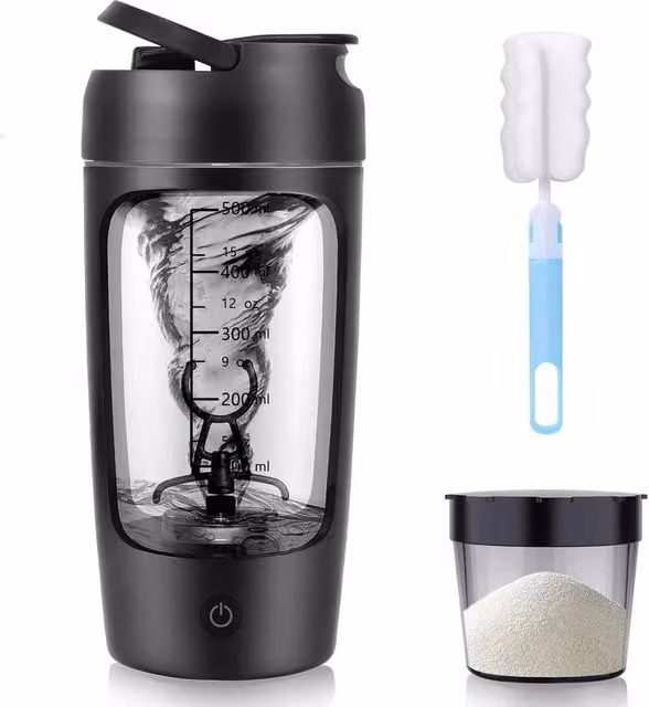 PAWNORA Electric Smart Protein Shaker Mixer Cup in Black