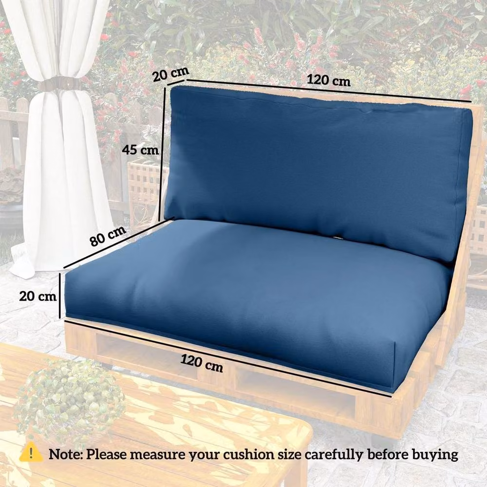 Kelvenix 2 Seat Pallet Cushions in Blue, 20cm Thick Outdoor Seat Pads, W: 125 cm x D: 190 cm – 2