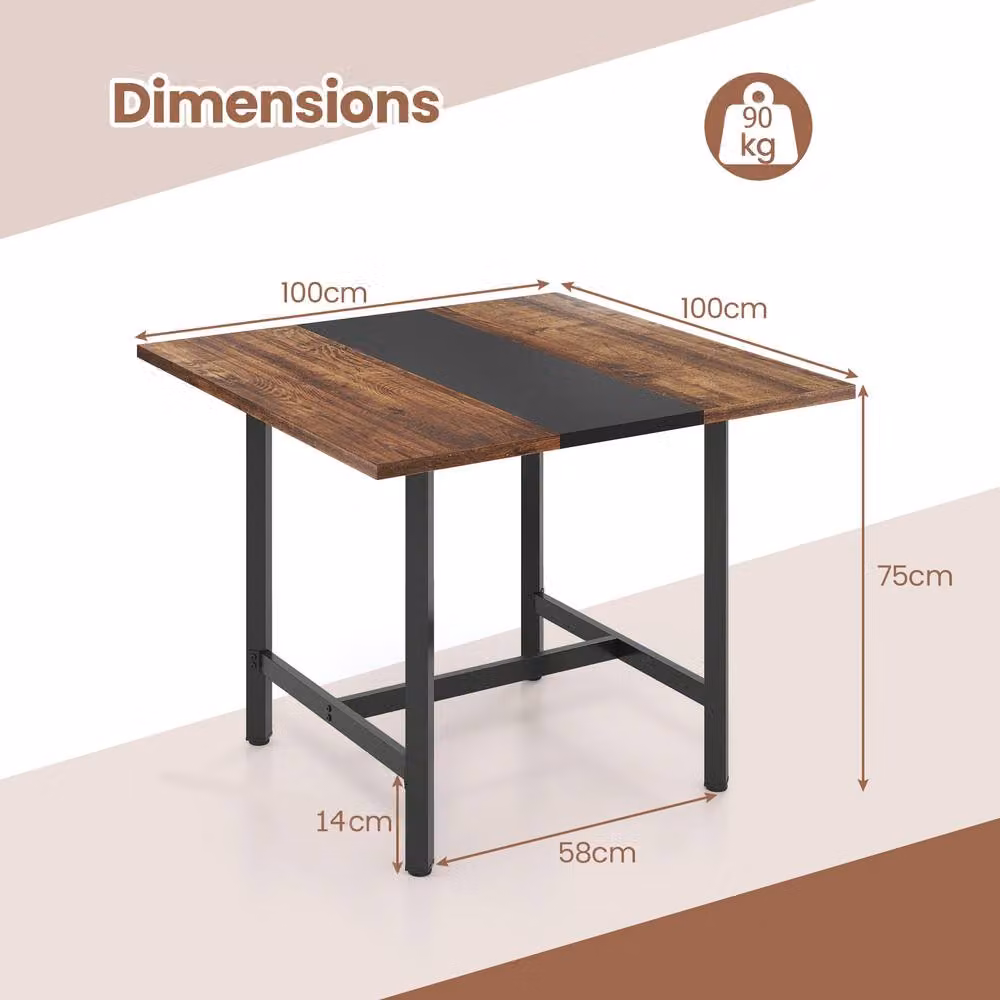 Gymax Industrial Square Meeting Room Table for 4 People in Brown and Black – 2