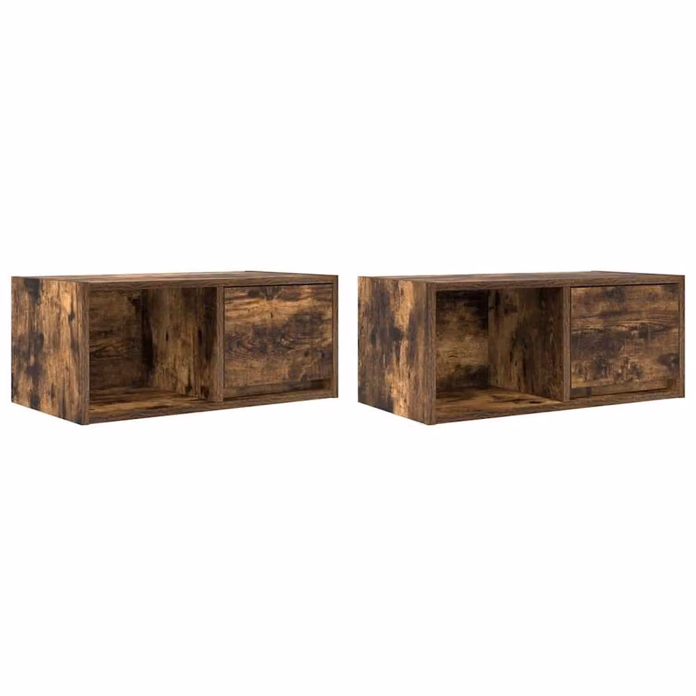 Berkfield Home Set of 2 Smoked Oak TV Cabinets in Brown, W/D/H: 60 x 31 x 25.5 cm – 2