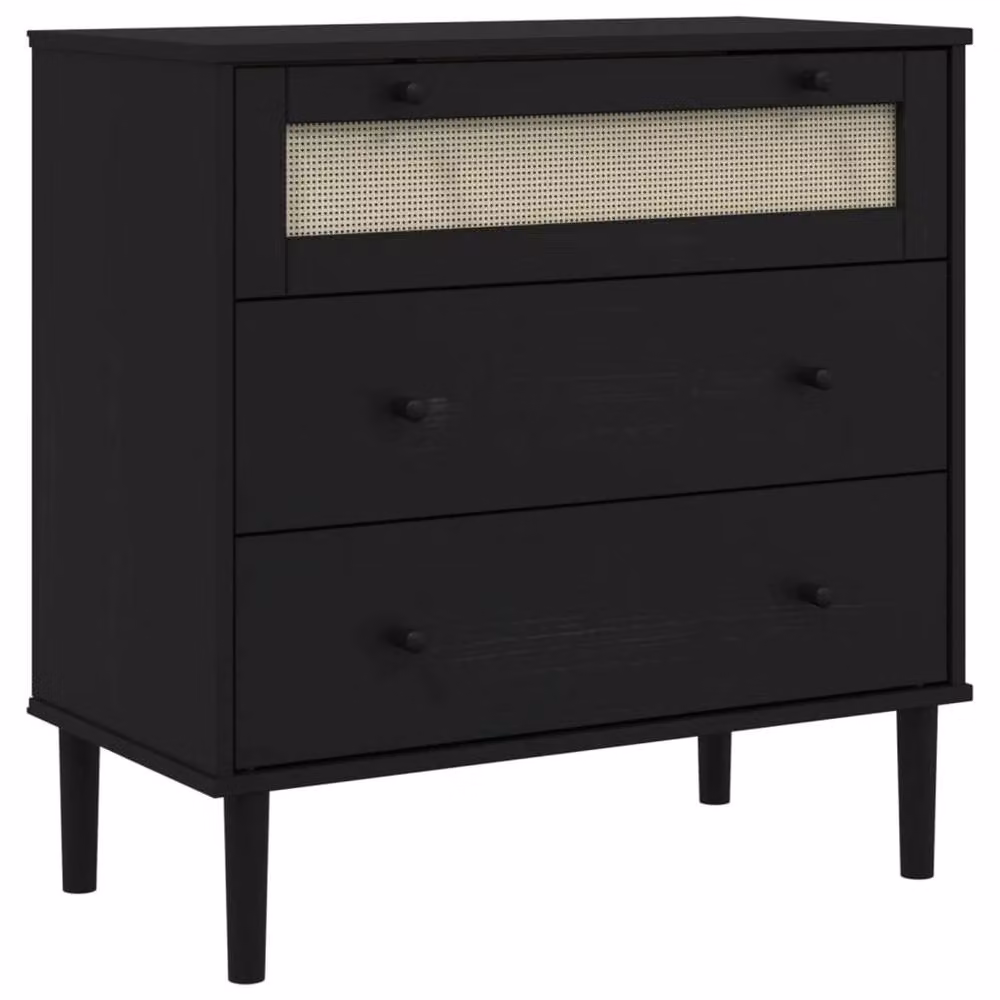Berkfield Home SENJA Drawer Cabinet in Black Rattan Look, Solid Pine Wood, W/D/H: 80 x 40 x 80 cm – 2