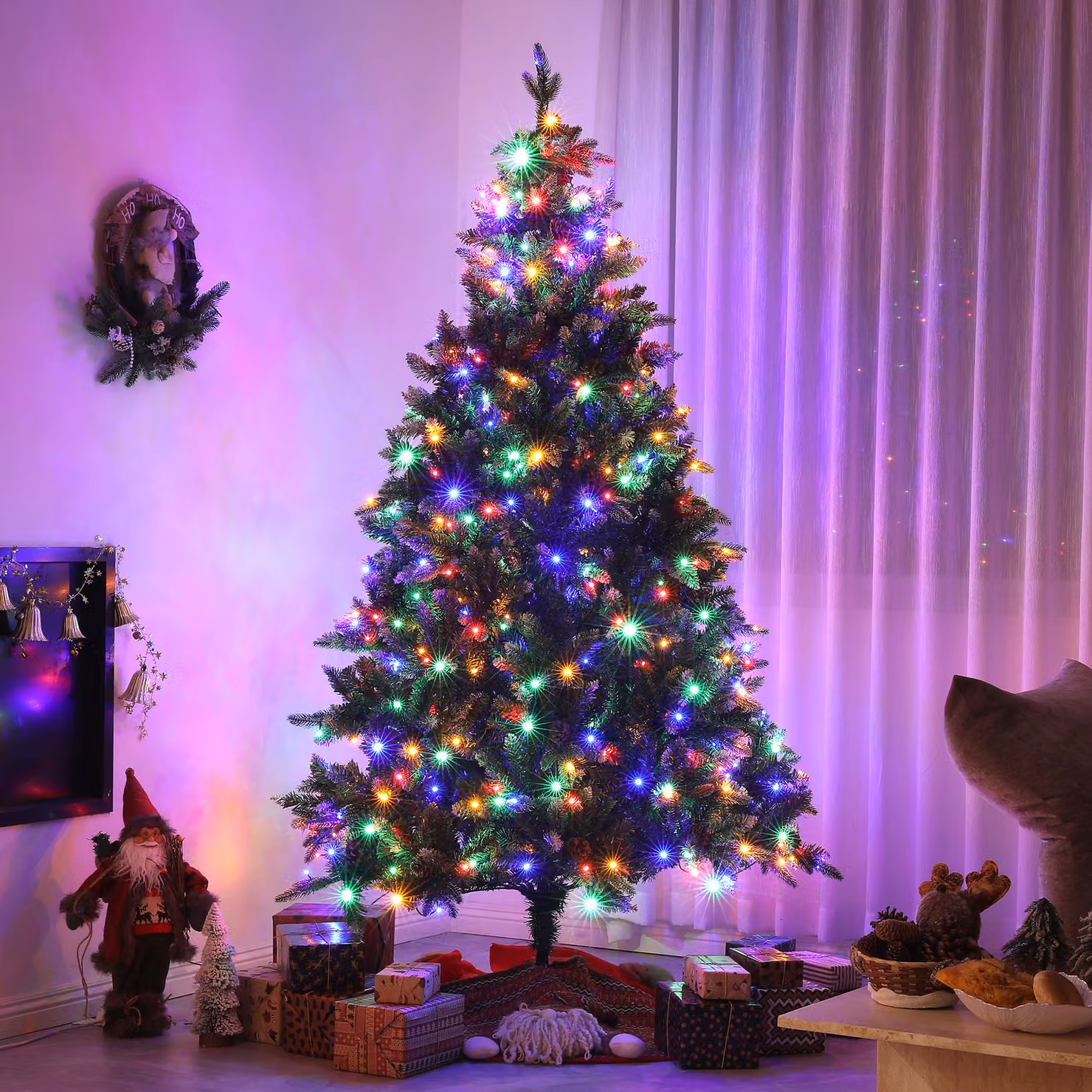 HOMCOM 6ft Prelit Artificial Christmas Tree with Dual Colour LED Lights and 1078 Tips in Green – 2