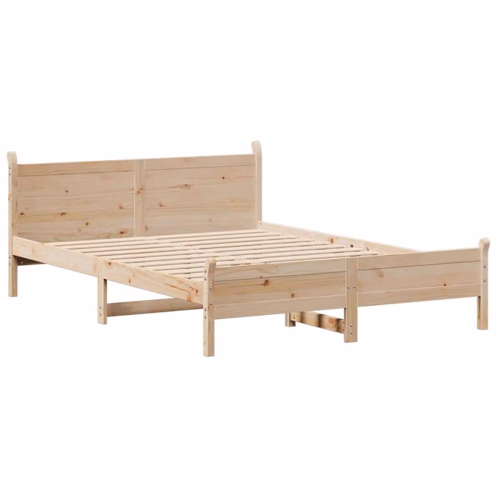 Berkfield Home Solid Wood Pine Bed Frame in Light Brown, W: 140 cm, L: 190 cm – 2