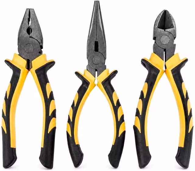 FLAVORA 3 Piece Heavy Duty 8 inch Combination Pliers Set with Soft Grip in Yellow – 1