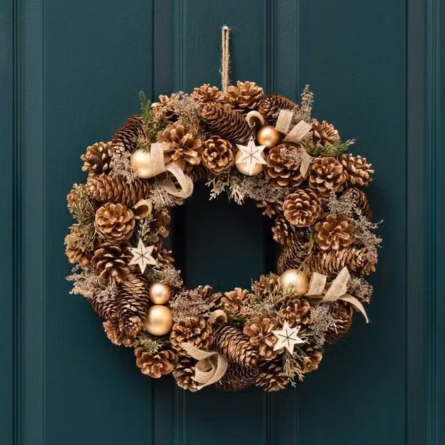 Scottish Everlastings Ltd Golden Round Christmas Wreath with Stars, Gold, Diameter: 41 cm