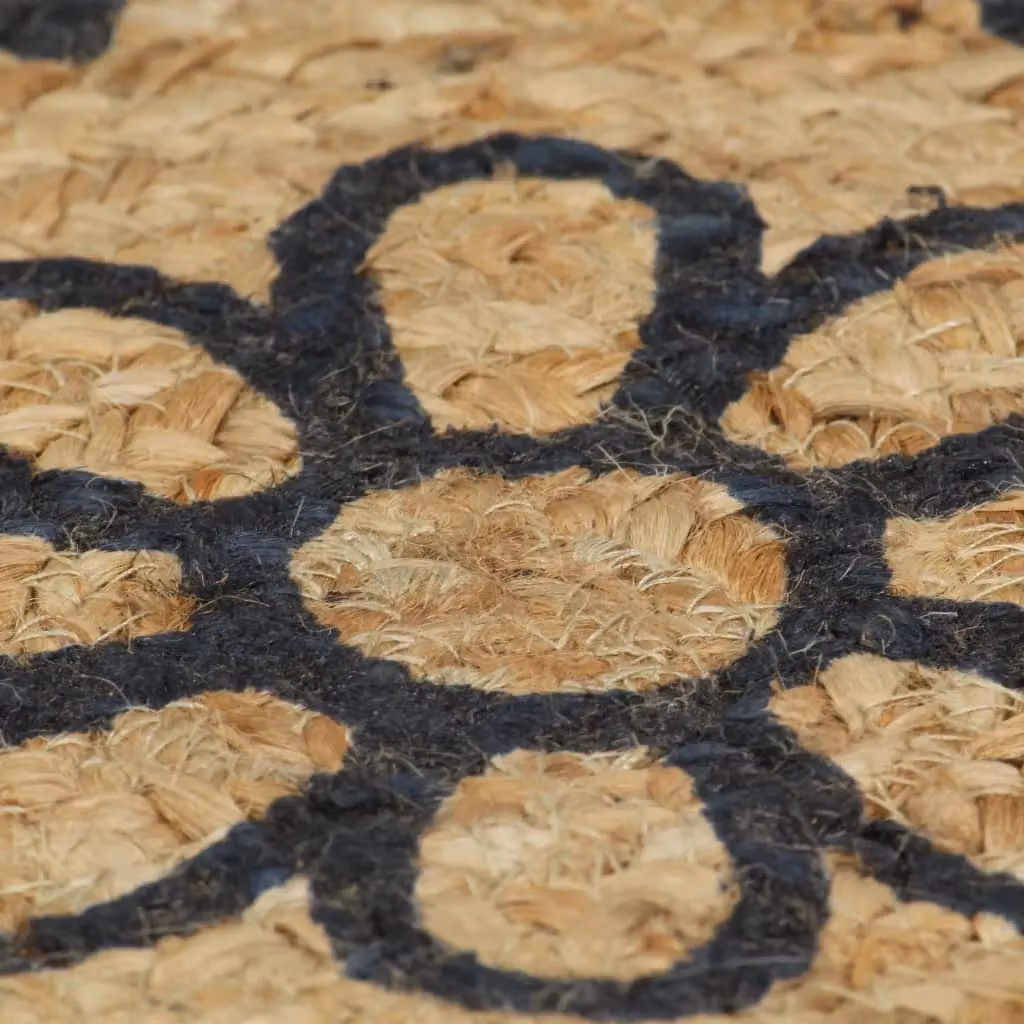 Berkfield Home Handmade Braided Jute Round Rug with Blue Floral Print, Brown, Diameter: 100 cm – 4