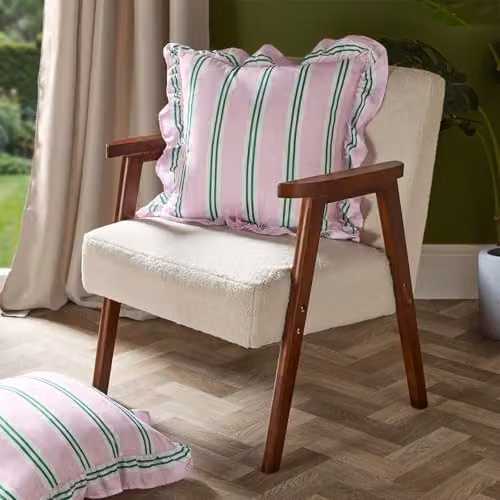 OHS Set of 2 Striped Frill Cushion Covers in Pink and Green, W/D/H: 45 x 45 x 45 cm – 2