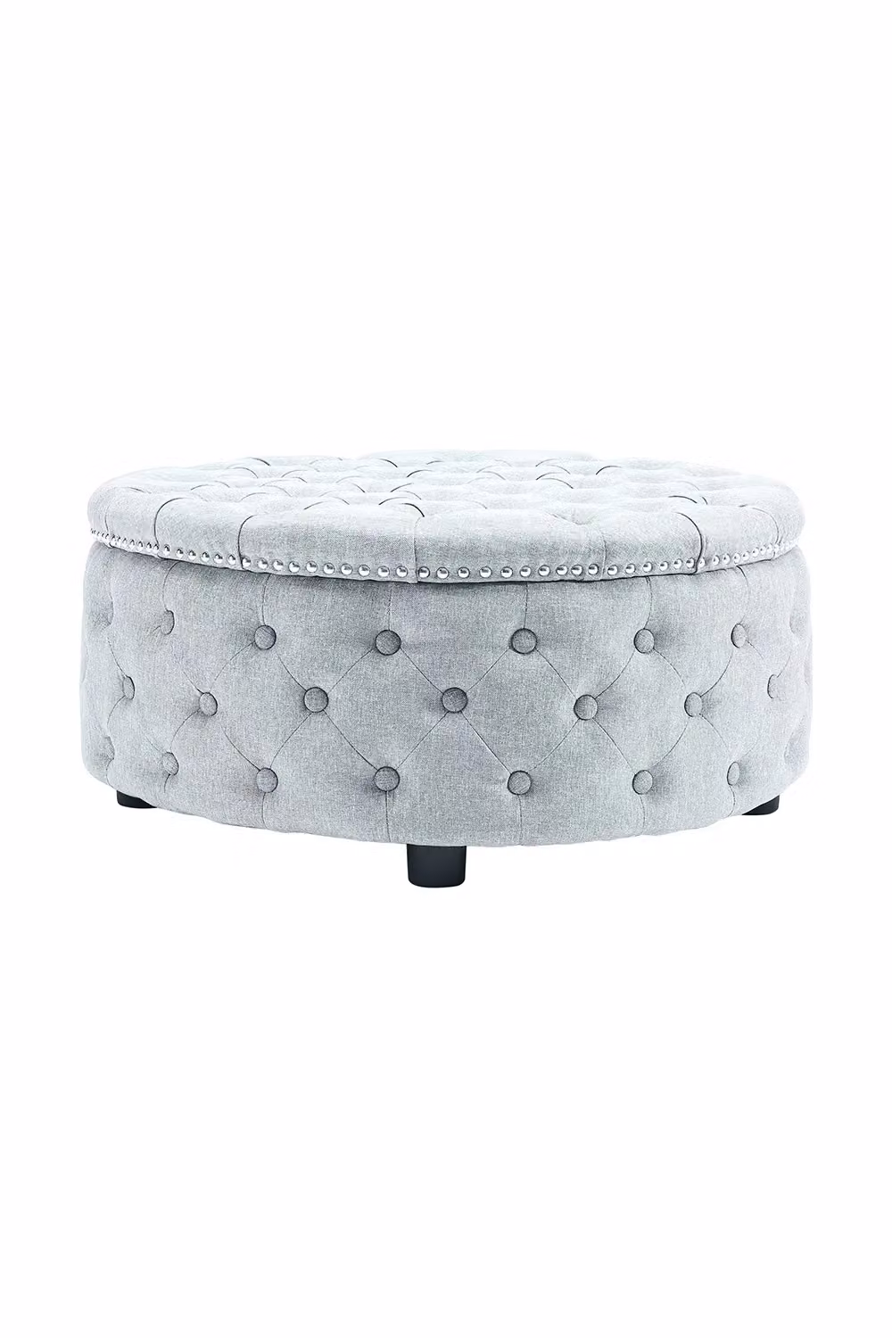 Living and Home Tufted Round Cylindrical Cocktail Footstool in Grey – 3