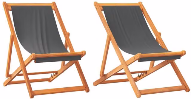Berkfield Home Set of 2 Folding Beach Chairs in Grey Fabric and Wood