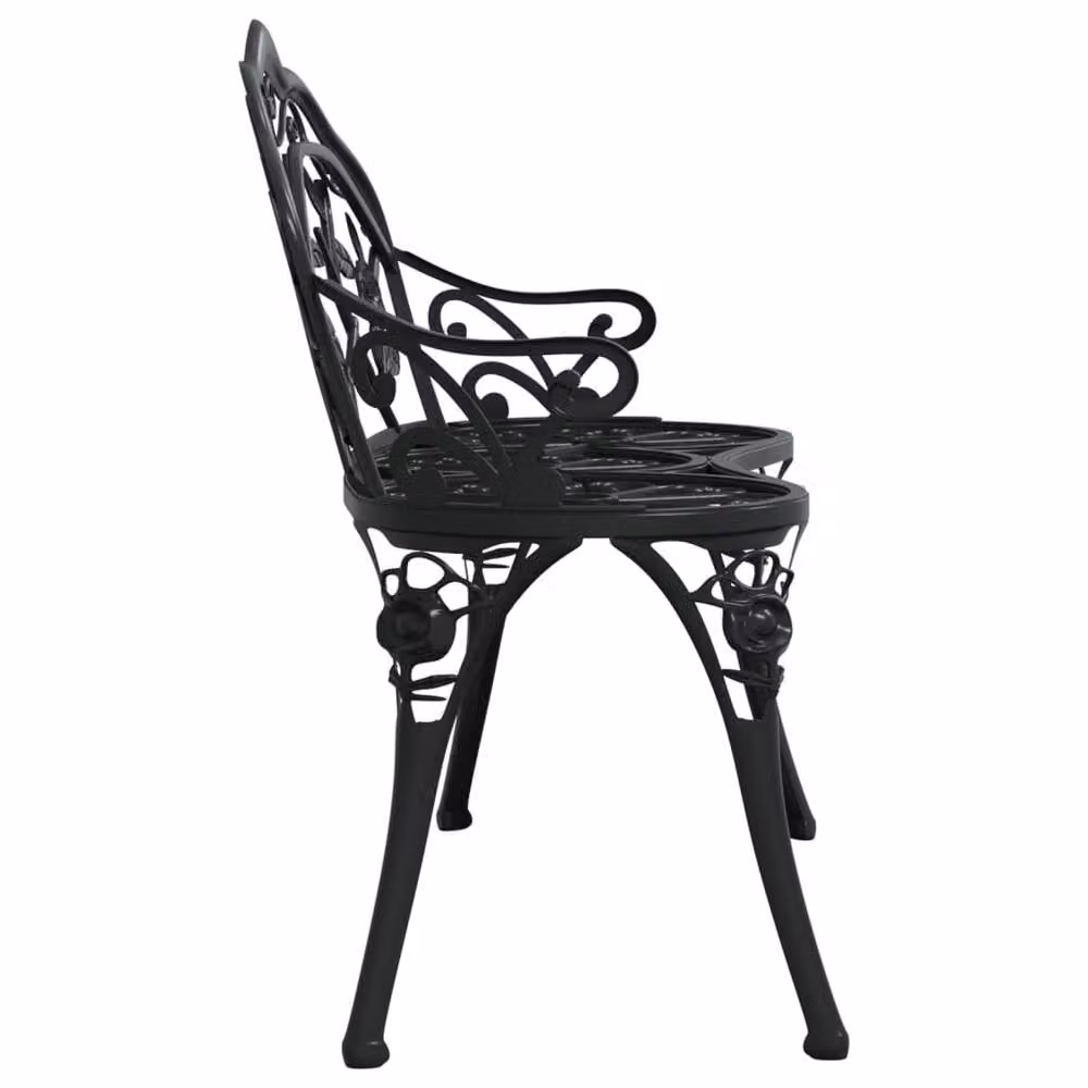 Berkfield Home Floral Cast Aluminium Garden Bench in Matt Black, Width: 100 cm – 3