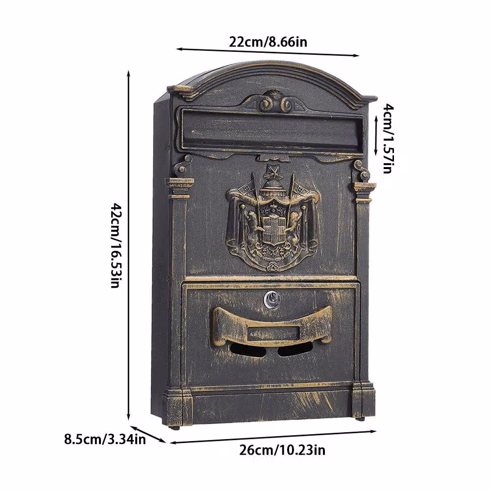 Living and Home Vintage Wall-Mounted Aluminium Lockable Letter Box in Black or Bronze, W/D/H: 42.0 x 26.0 x 8.5 cm – 7