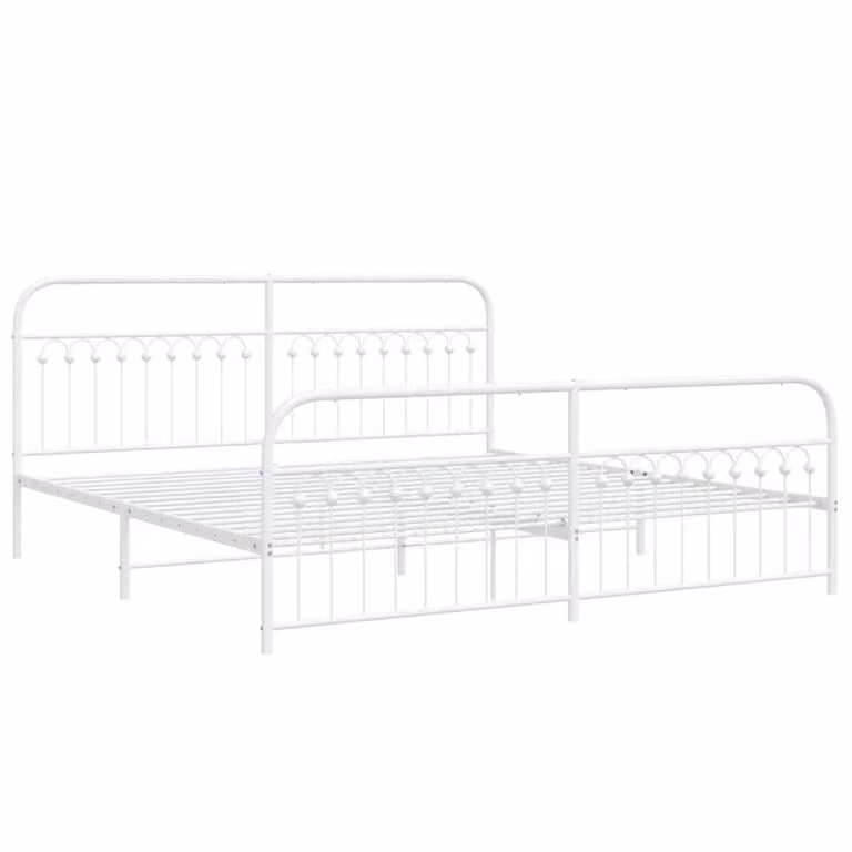 Berkfield Home Metal Bed Frame with Footboard, White, W/D/H: 193 x 203 cm
