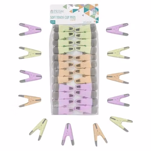 JVL 24 Pack Soft Touch Plastic and Rubber Clothes Pegs in Multicolour and Green – 1