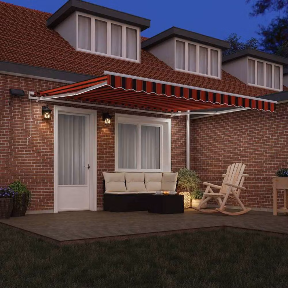 Berkfield Home Manual Retractable Wall-Mounted Awning with LED, Orange and Brown Striped, W: 400 cm, D: 350 cm – 3