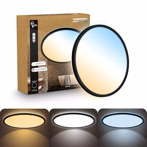 B.K.Licht Black Slim LED Ceiling Panel with Remote Control, Dimmable CCT, IP44, W/D/H: 42 x 42 x 3 cm – 8