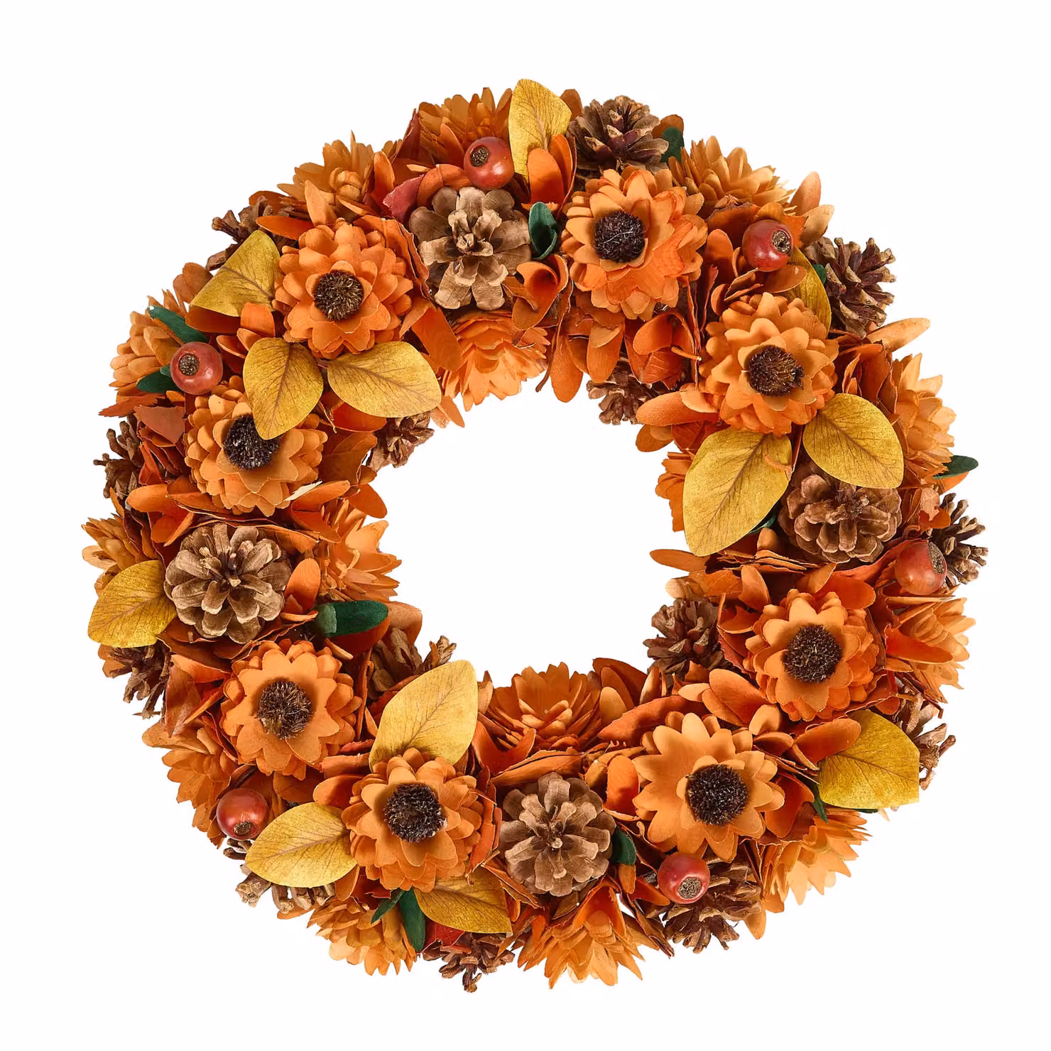 Dibor Traditional Floral Front Door Wreath in Orange, Yellow and Brown, Diameter: 43 cm – 2