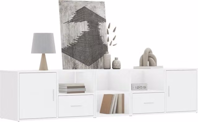 Berkfield Home White Corner Cabinet with Doors and Drawers, W/D/H: 200 x 40 x 45 cm