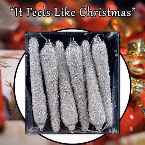VFM e-Store Crystal Look Icicle Christmas Tree Ornaments, Pack of 6, White/Transparent, 12 cm – 8