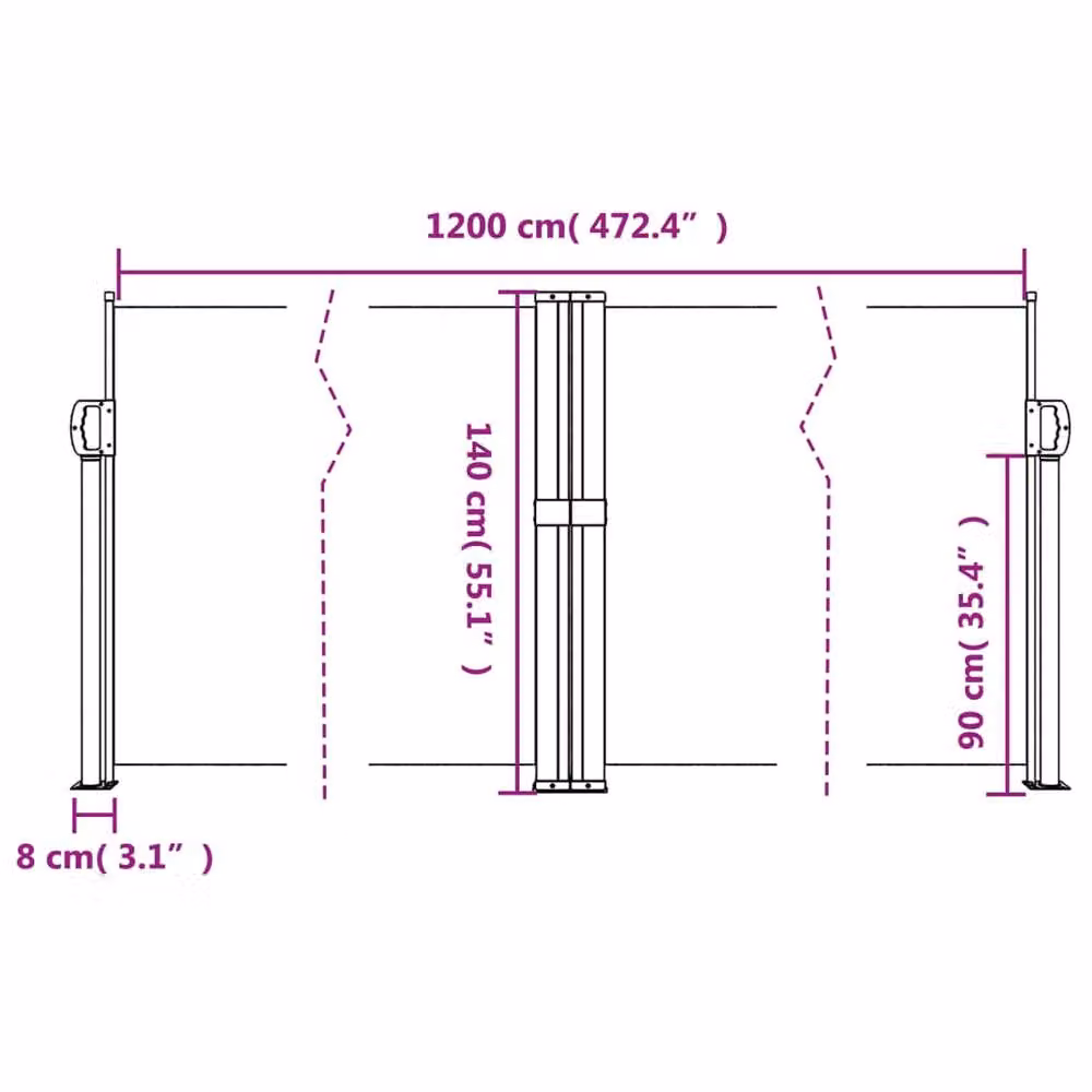 Berkfield Home Retractable Single Side Awning in Beige, W/H: 1200 x 140 cm – 6