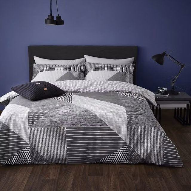 Catherine Lansfield Larsson Geo Reversible Duvet Cover Bedding Set in Grey