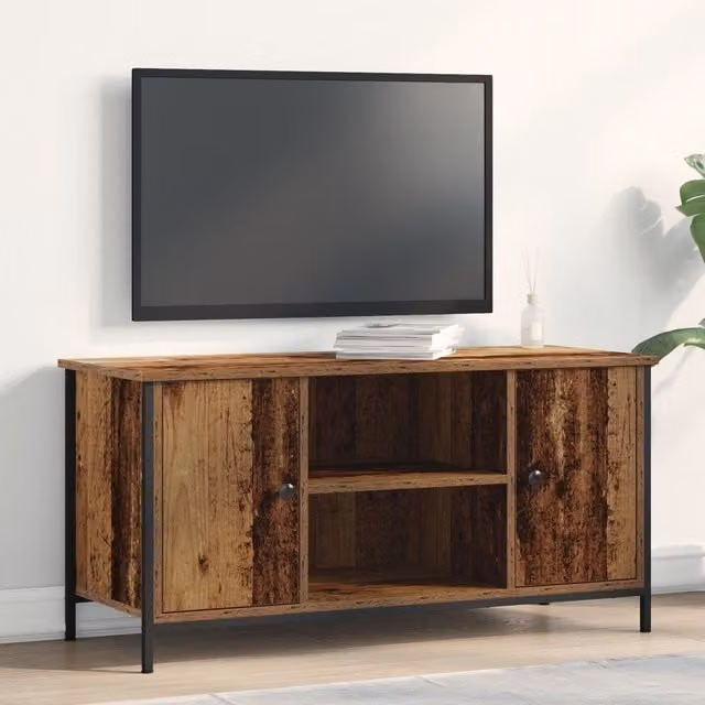 Berkfield Home Rustic TV Cabinet in Brown, Engineered Wood and Steel, W/D/H: 100 x 40 x 50 cm – 1