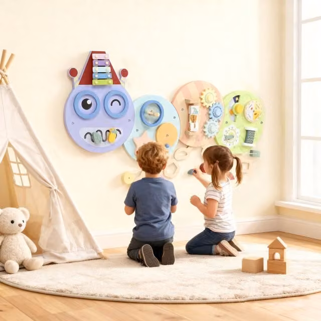 AIYAPLAY Caterpillar Busy Board with 7 Sensory and Motor Activities, Multicoloured