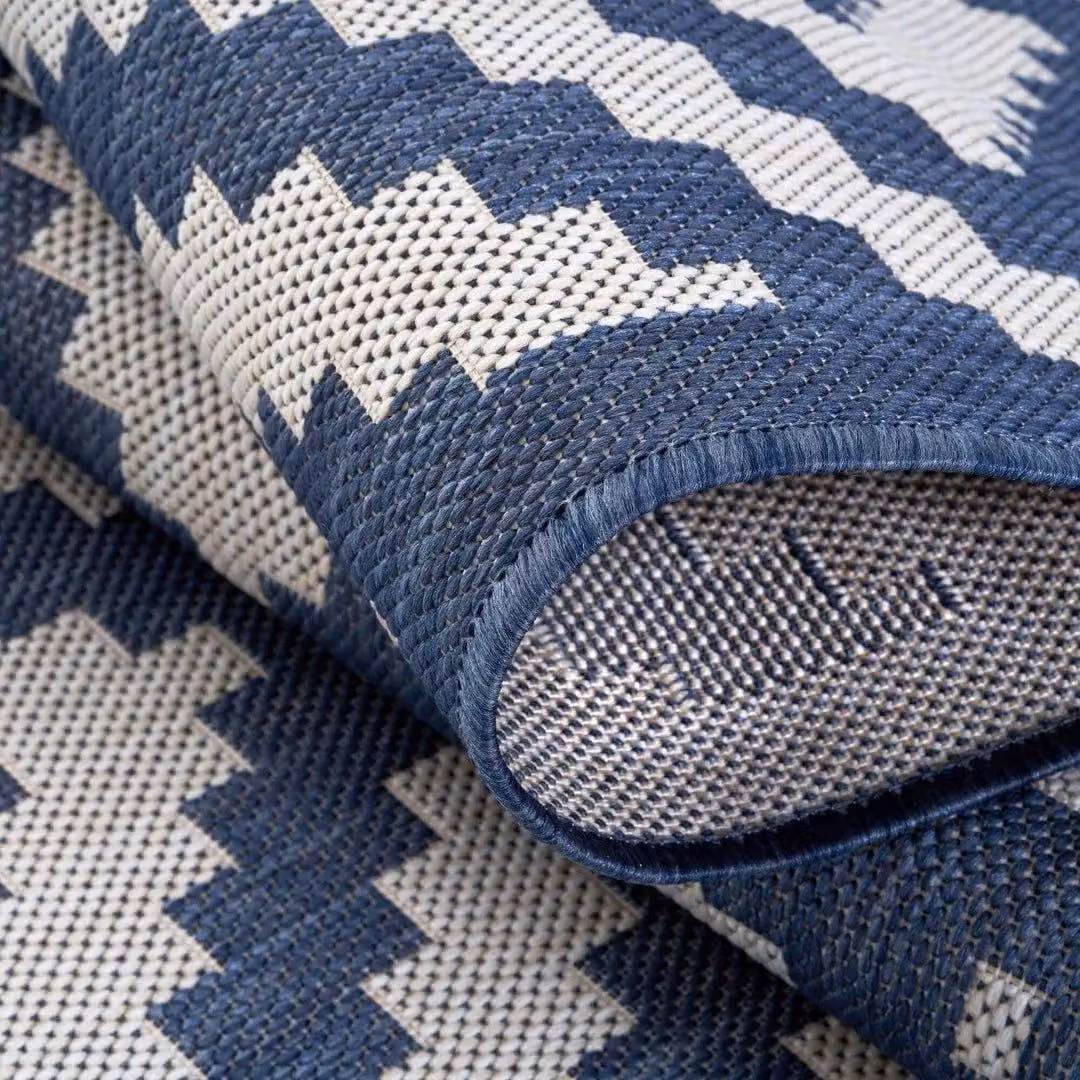 THE RUGS Geometric Diamond Indoor Outdoor Rug, Blue and White, W/D/H: 120 x 170 cm – 4