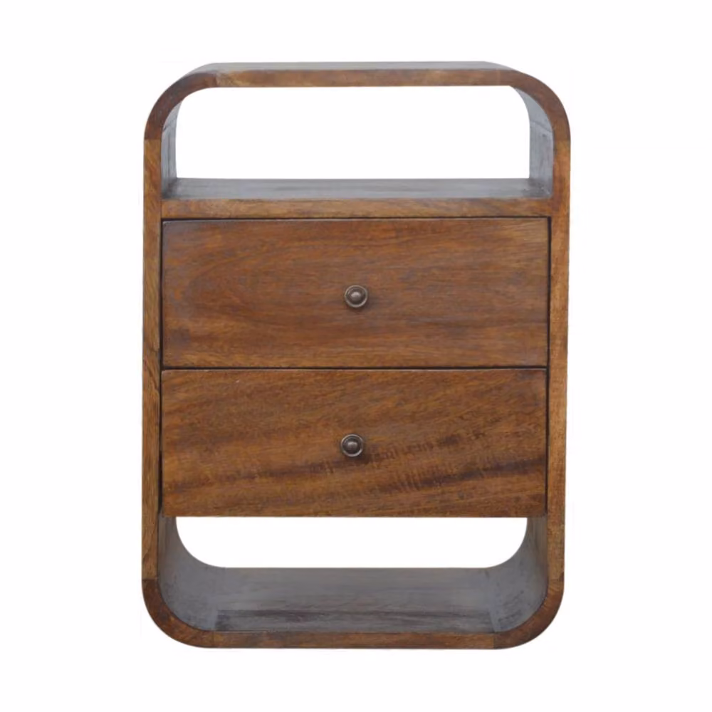 Wyld Haus Bologna Mango Wood Curved 2 Drawer Bedside Table in Brown, W: 35.0 cm, D: 40.0 cm, H: 55.0 cm – 2