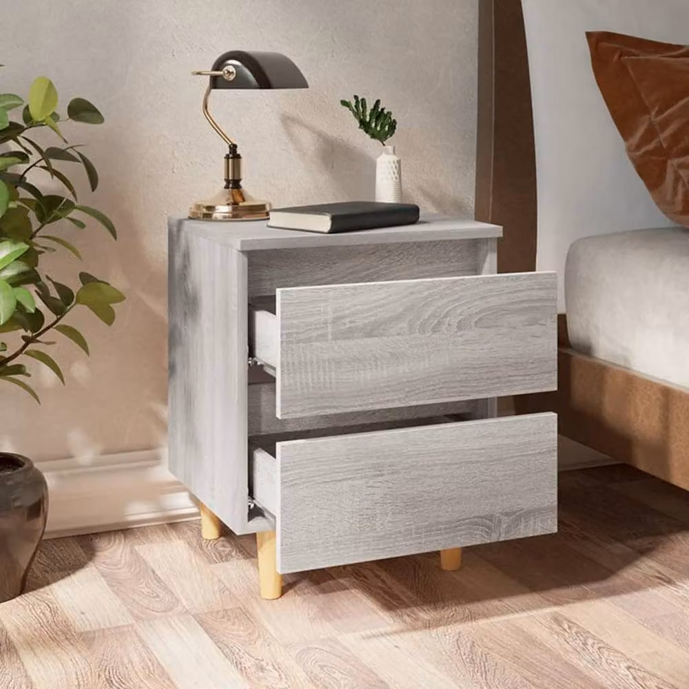 Berkfield Home Bedside Cabinet in Grey Sonoma with Solid Wood Legs, W: 40 cm, D: 35 cm, H: 50 cm – 3