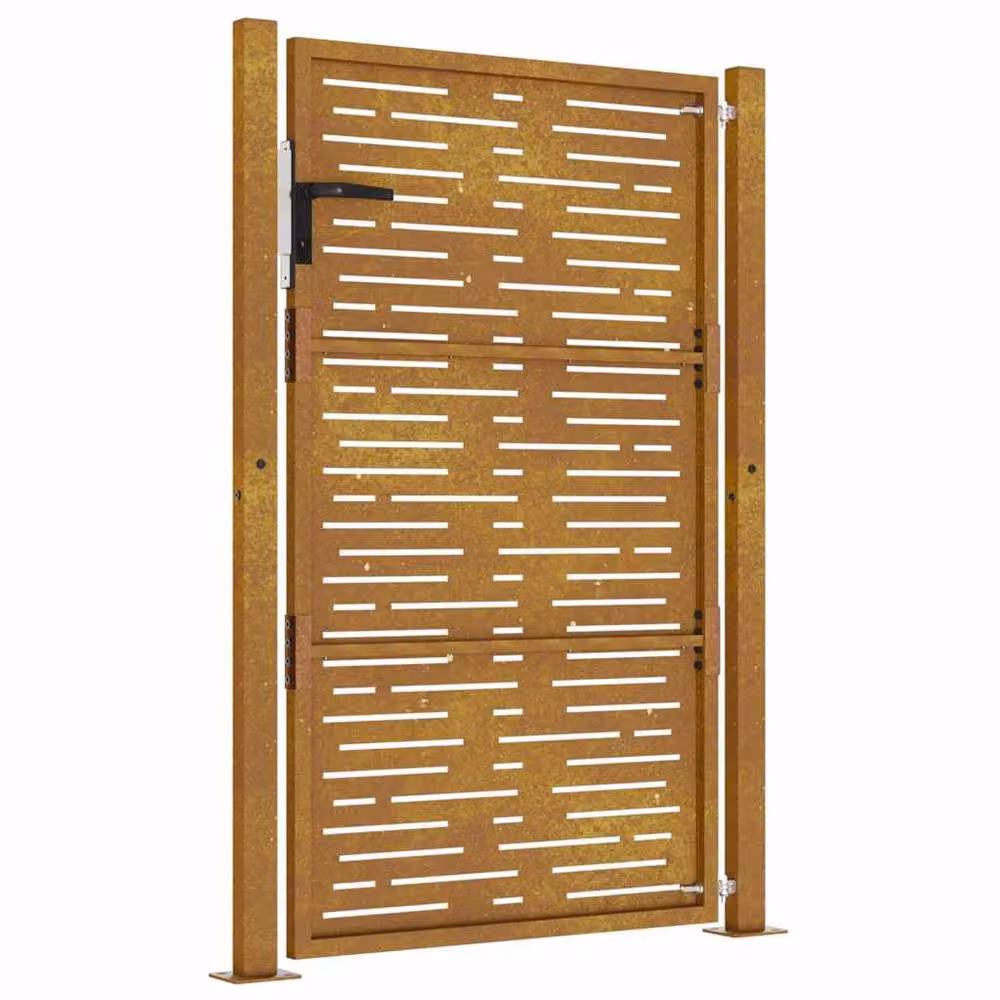 Berkfield Home Garden Gate in Brown Corten Steel with Square Design, W: 105 cm, H: 130 cm – 3