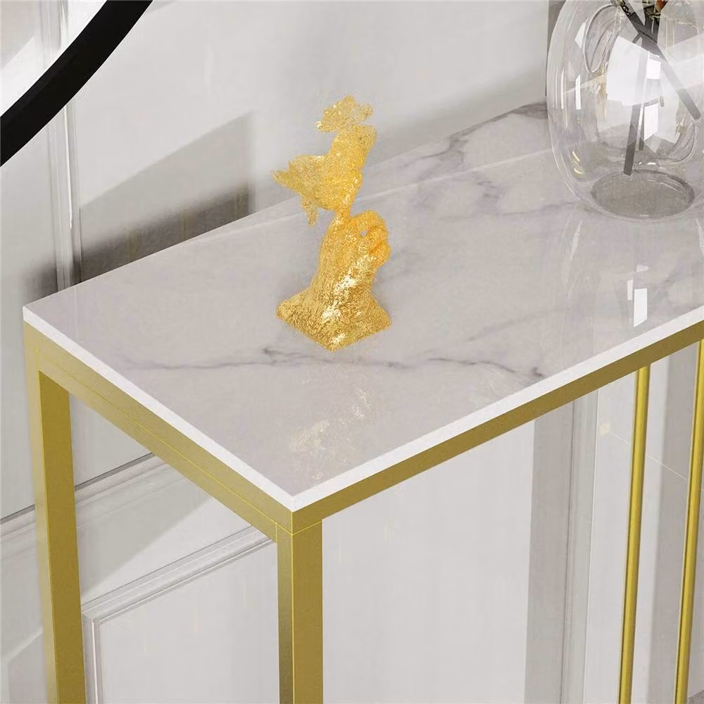NESTLUNE Modern White and Gold Ceramic Console Table for Hallway, Living Room or Kitchen – 2