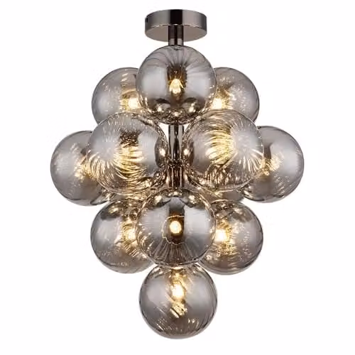 Globo Lighting Modern Ceiling Lamp with Smoke Glass Spheres in Black and Chrome, Diameter: 39.5 cm