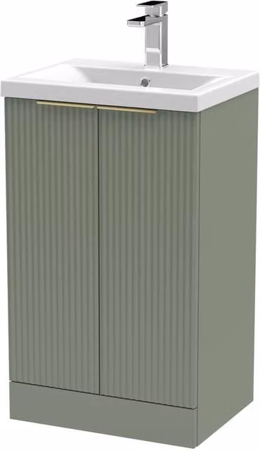 Balterley Satin Green Fluted Floor Standing Bathroom Vanity with Brushed Brass Details, W: 50 cm, H: 85 cm – 1