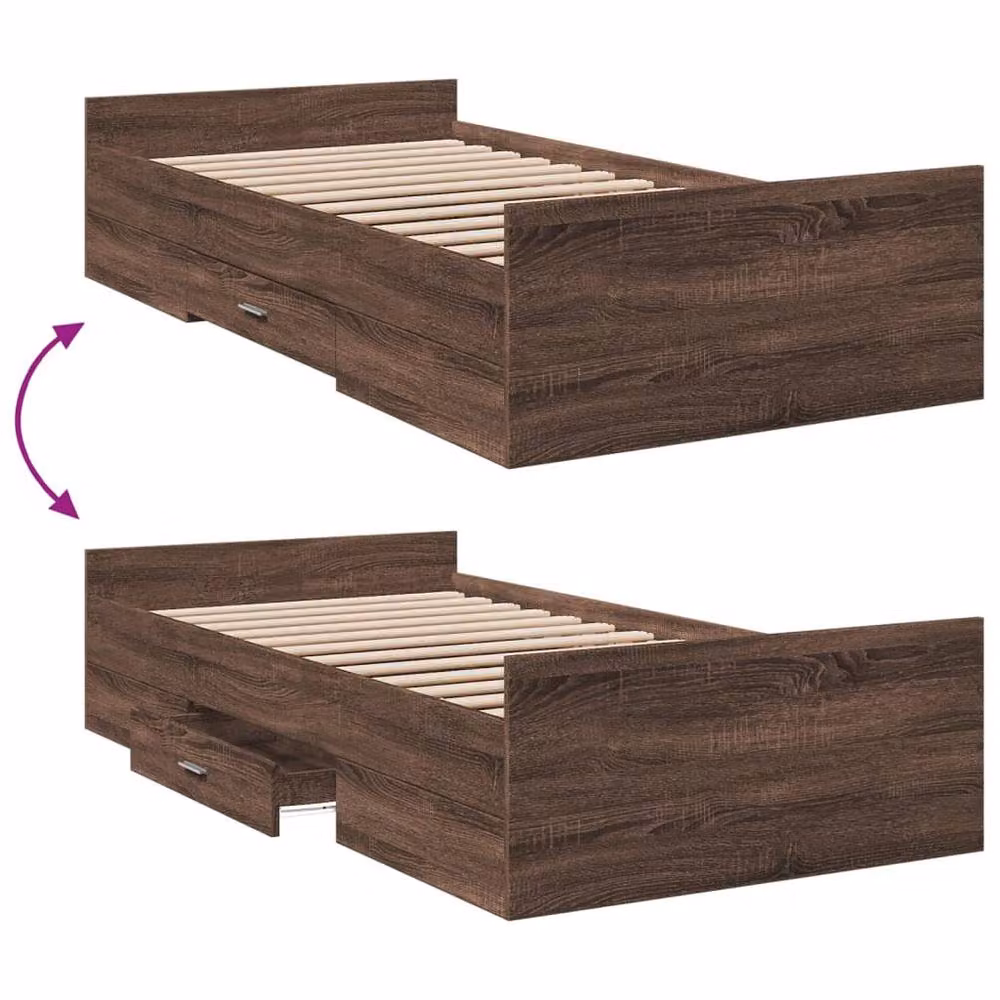 Berkfield Home Small Single Bed Frame with Drawers in Brown Oak – 5