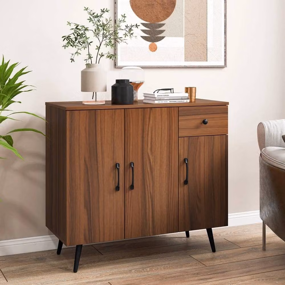 KORVIXA Modern Brown Storage Cabinet Sideboard with Adjustable Shelving W/H: 100 x 100 cm – 4