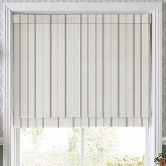 Laura Ashley Farnworth Made To Measure Roman Blind in Green and White Striped Opaque Textile