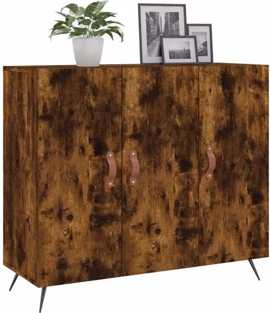 Berkfield Home Smoked Oak Sideboard in Brown, W/D/H: 90 x 34 x 80 cm