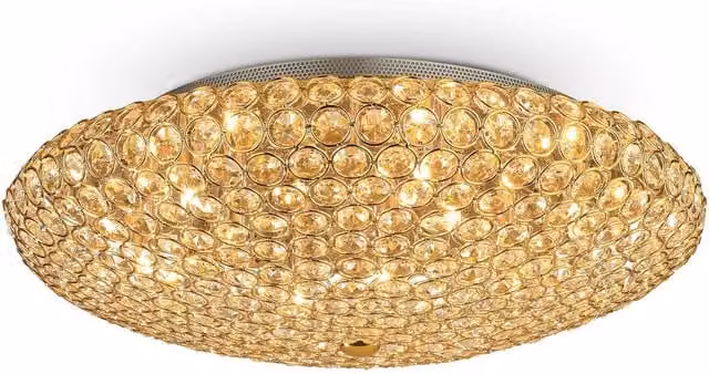 Ideal Lux King 9 Light Crystal Indoor Flush Ceiling Light in Gold/Brass