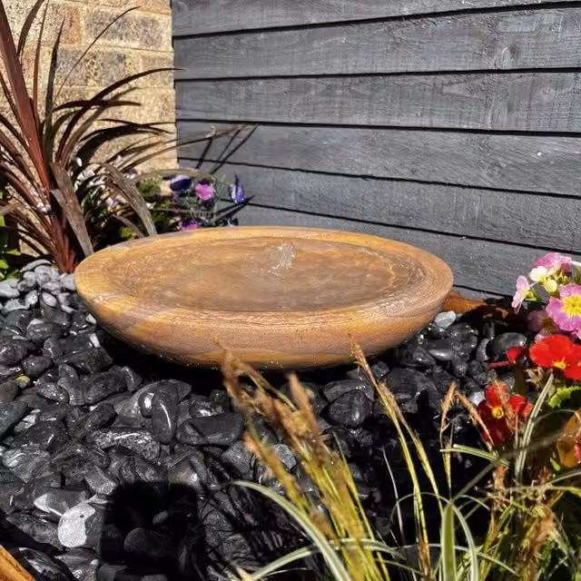 Tranquillity Water Features Sandstone Babbling Bowl Grey and Brown Stone Tabletop Water Feature, Diameter: 45 cm