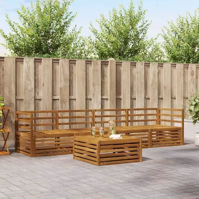 Berkfield Home 5-Piece Outdoor Sofa Set in Brown Solid Acacia Wood – 1