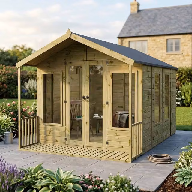 Waltons Brown Wooden Summerhouse with Veranda and Apex Roof