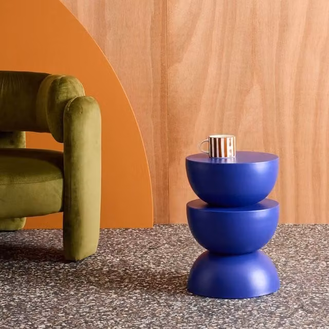 sweeek Blue Metal Round Side Table, H 46.5 cm, Diameter: 32 cm