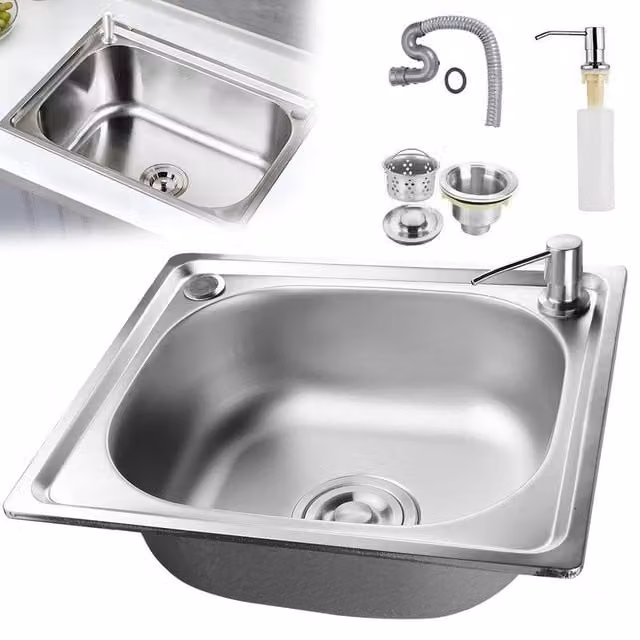 Nordara Stainless Steel Single Bowl Square Countertop Kitchen Sink in Silver