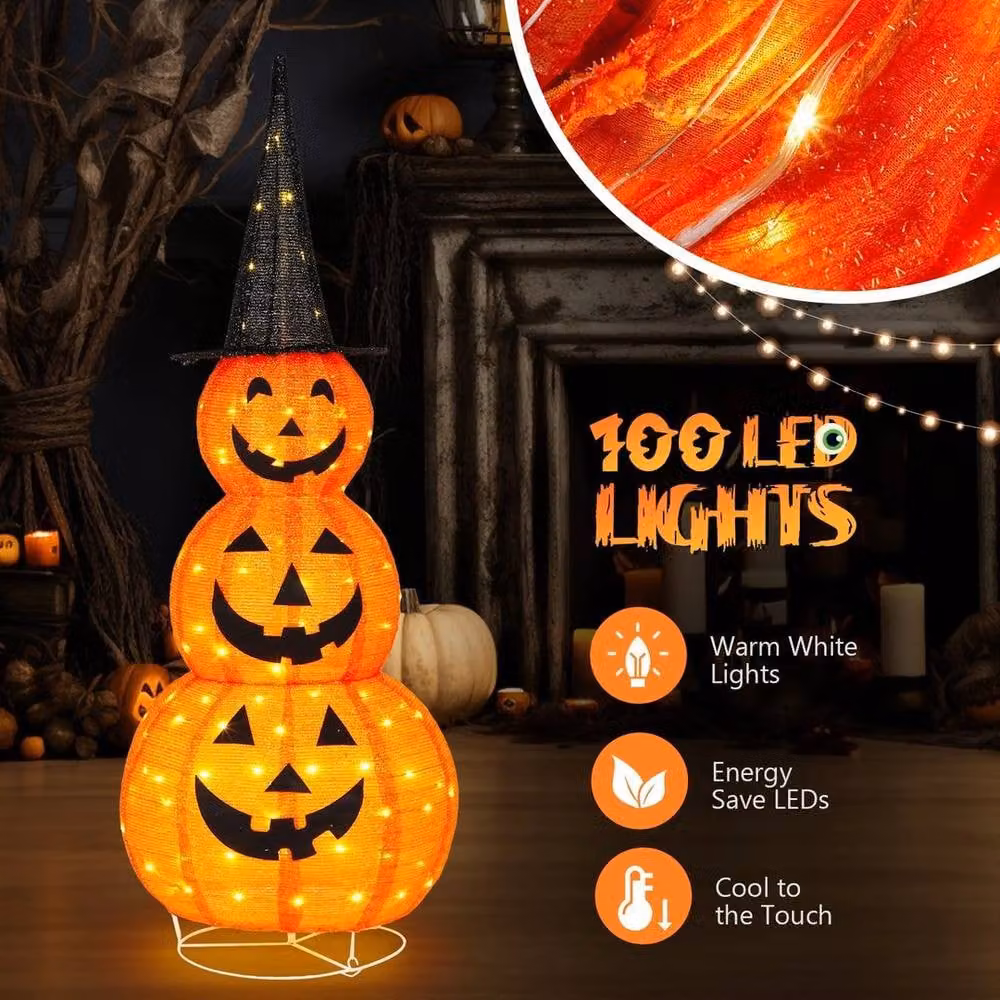 Kelvenix Collapsible Lighted Pumpkin Halloween Decoration, Orange – 4