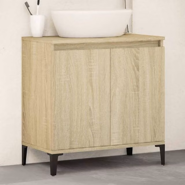 Berkfield Home Sonoma Oak Sink Cabinet in Light Oak, W: 58 cm, D: 33 cm, H: 60 cm